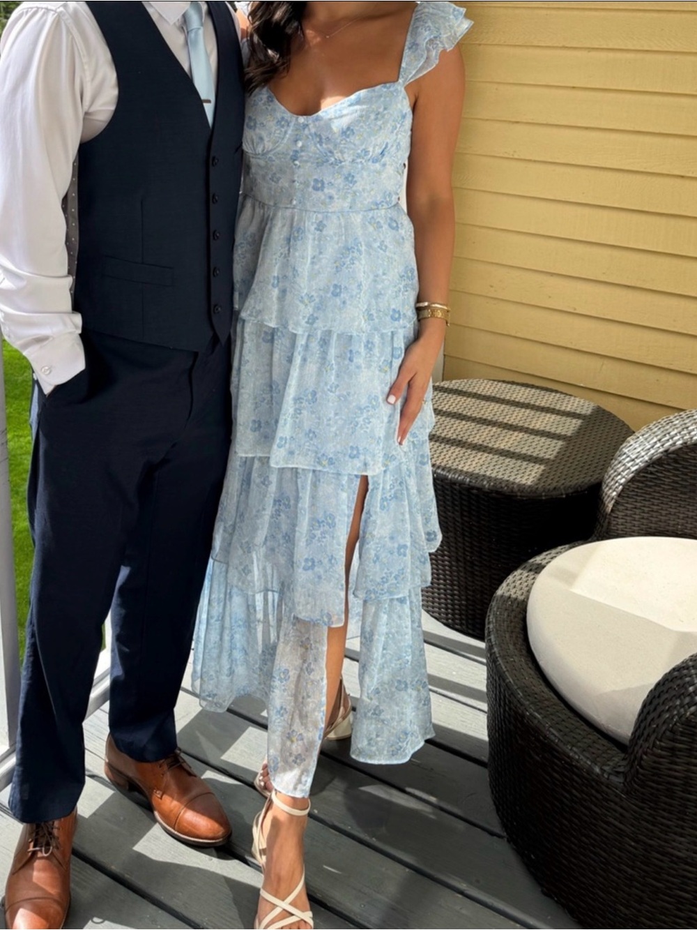 Light Blue Floral Tiered Maxi Dress with Ruffle Straps